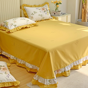 春夏床单单件纯棉100全棉带裙边1.5米床一米八双人三件套公主风