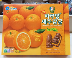 现货韩国济州岛特产 金盾桔子柑橘橘子石头公形状巧克力216g/30块