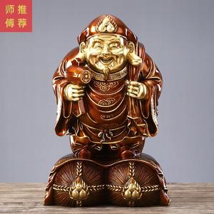 纯铜大黑天财神铜像密宗三面招手黑财神爷佛像招财家用吉祥摆件