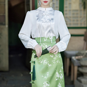 中国风改良现代汉服马面裙套装2024春季新款古风女装长袖立领上衣