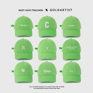 GOLDARTIST荧光绿色帽子鸭舌帽男2024新款字母夏季棒球帽女显脸小
