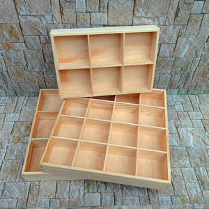 zakka杂货桌面九格多格收纳盒12格木质格子盒内衣分隔盒多肉木盒