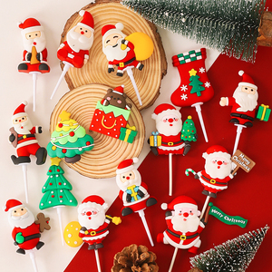 圣诞节蛋糕装饰摆件圣诞树草圈叶子圣诞老人雪人麋鹿装扮插件插牌