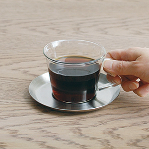 {珈琏XH}日本KINTO CAST耐热玻璃咖啡杯不锈钢托盘碟套装 220ml