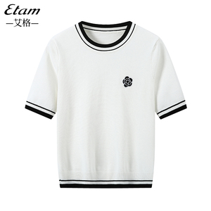 Etam艾格官方旗舰店女装上衣简约小个子冰丝针织衫短袖t恤女夏季