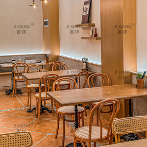 复古实木方桌甜品奶茶咖啡店酒吧餐厅小圆桌民宿中古美式桌椅组合