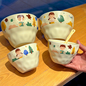 卡通可爱奶油风高颜值陶瓷米饭碗家用大容量日式拉面碗汤碗情侣碗
