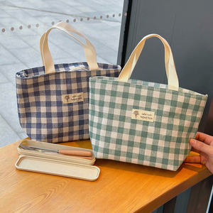简约小清新棉布饭盒袋保温便当包少女心学生上班族午餐包手提袋子