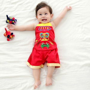 婴儿套装夏季薄款新生儿宝宝肚兜中国民族风满月百天抓周护肚衣服