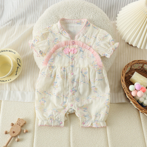 婴儿夏装连体衣女宝宝满月百日宴公主哈衣0-3个月6薄款一周岁衣服