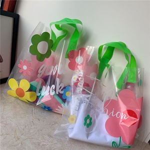 泫雅花手提袋透明小花朵服装店袋子礼品袋高档塑料袋小清新包装袋