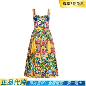 Dolce & Gabbana 女士Carretto印花吊带连衣裙 正品 F6AHJT FI5G0