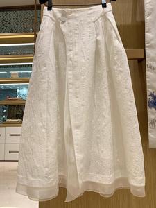 外贸出口今年流行梨形身材小个子a字长裙高腰显瘦白色棉麻半身裙