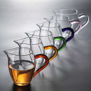 浅茗轩创意加厚公道杯玻璃彩把日式分茶器耐高温茶海高档茶道配件