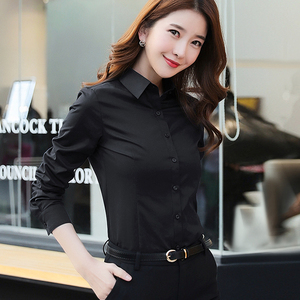 职业衬衫女长袖黑色秋冬新款加绒加厚时尚气质衬衣修身免烫工作服