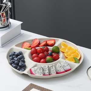 小麦秸秆水果拼盘盘子塑料家用客厅五格小吃零食瓜子盘商用试吃盘