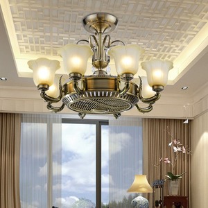 中式客厅静音负离子吊扇灯美式餐厅隐形风扇灯复古欧式带LED吊灯