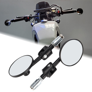 复古摩托车改装电动车反光镜铝合金凸面小圆镜握把手把车把后视镜