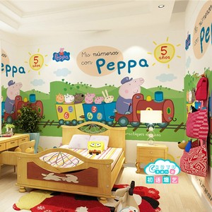 男孩卡通小猪佩奇墙纸宝宝女孩儿童房壁纸幼儿园乐园主题环保墙布