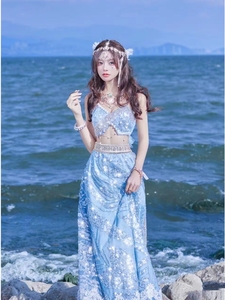 西双版纳三亚旅拍写真服装人鱼公主精灵服饰性感抹胸半身裙演出服
