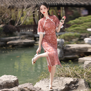 新中式旗袍夏季中长款红色改良日常年轻款少女送考连衣裙2024新款