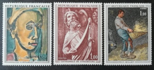 法国邮票1971年绘画艺术系列米勒罗奥名画3全新