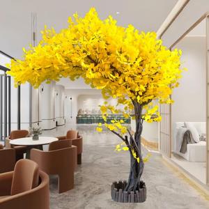 仿真银杏树黄色植物大型真树干室内客厅舞台拍摄橱窗装饰假树造景