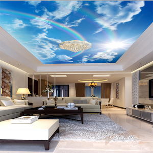 彩虹蓝天吊顶天顶无缝无纺布墙纸自然个性天花板壁纸大型壁画天空