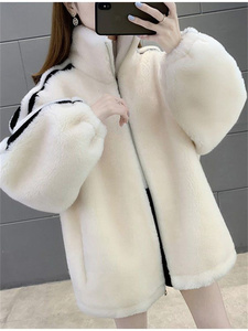 羊羔毛毛绒外套女中长款2023冬季新款小个子加绒加厚保暖开衫棉衣