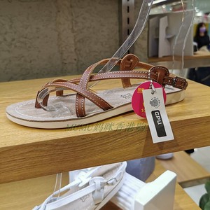 香港正品购Gingerlily女士夏季夹角罗马低跟细带真皮平底凉鞋拖鞋