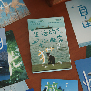 30张生活的小画家明信片创意DIY涂鸦照片小众生日贺卡装饰卡片