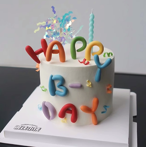 彩色HB字母蛋糕装饰软胶摆件英文生日快乐插牌糖果色蜡烛烘焙插件