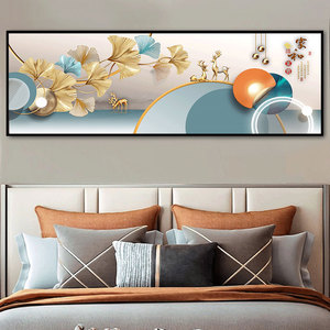 中式禅意床头装饰画现代简约抽象床头自粘贴画卧室横款墙纸墙画