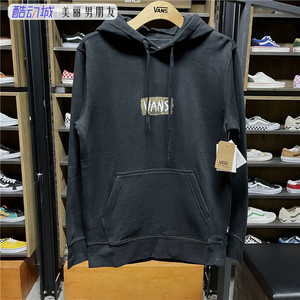 VANS范斯 黑色加绒迷彩LOGO男款连帽卫衣套头衫复古VN0A4BP4BLK