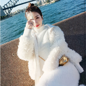 冬季貂绒毛衣女纯白色水貂毛中长款背心裙羊羔毛高领小外套两件套