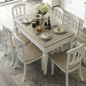 美式乡村餐桌椅组合实木地中海简约小户型方桌餐厅六人吃饭桌子