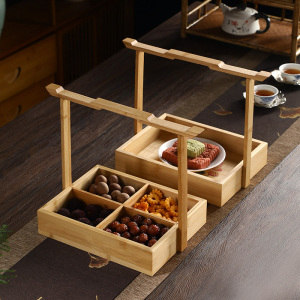 竹制品手提盒中式简约食盒茶具收纳盒多格糕点盒果盘点心盘干果盒