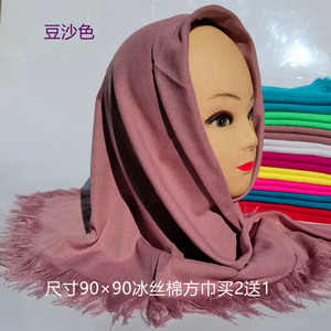 2022夏季仿羊绒冰丝棉围巾中老年妇女方头巾超薄细线防滑包头巾