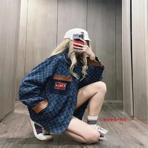 Gucci/古驰 24FW新款秋冬双G满LOGO休闲衬衫夹克男翻领牛仔外套女