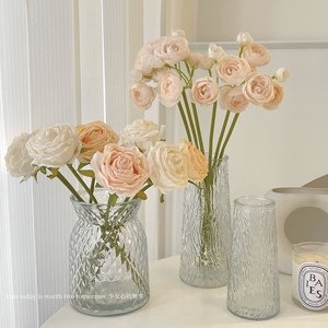 玻璃花瓶摆件客厅插花轻奢高级感透明直筒鲜花水养水培器皿家用