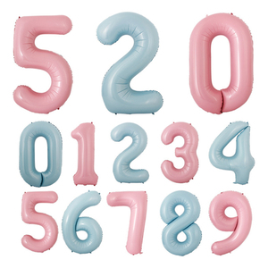40寸玛卡龙嫩粉色浅蓝色数字铝膜气球宝宝生日周岁周年派对布置