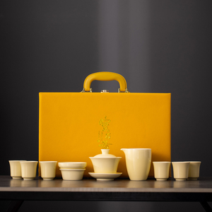 德化陶瓷功夫茶具套装黄色盖碗茶杯简约家用客厅办公室品茶泡茶杯