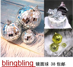 生日蛋糕装饰 大中小银色玻璃反射镭射球镜面球Disco反光球亮面球