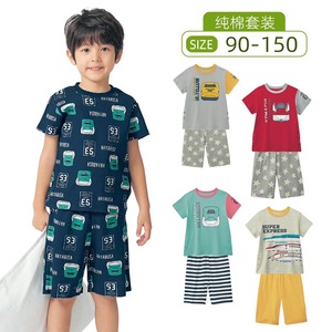 出口日本夏季男童家居服套装纯棉儿童薄款短袖短裤两件套空调服