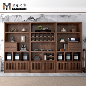 新中式茶室博古架茶叶展示柜黑胡桃木办公室书柜茶具多宝阁收纳柜