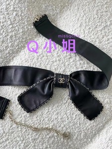 【Q小姐正品】CHANEL/香奈儿 黑色蝴蝶结 羊皮腰带