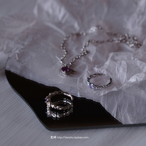 梵树For handmade-《梦游爱丽丝》s925纯银小众紫色锆石戒指/项链