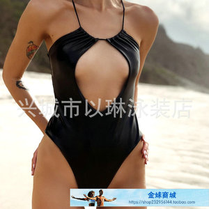 兴城2019新款泳衣漆皮黑色bikini性感连体泳装 葫芦岛比基尼
