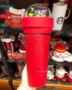 星巴克杯子2018圣诞杯限量玩耍跷跷板红色雪景杯盖不锈钢杯保温杯