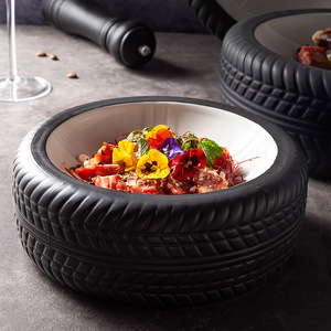 酒店创意陶瓷ins餐具新款盘子高级感8寸岁月车轮圆盘工业风盘